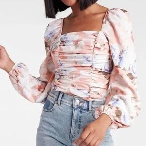 Floral Print Square Neck Ruched Front Top XS NWT